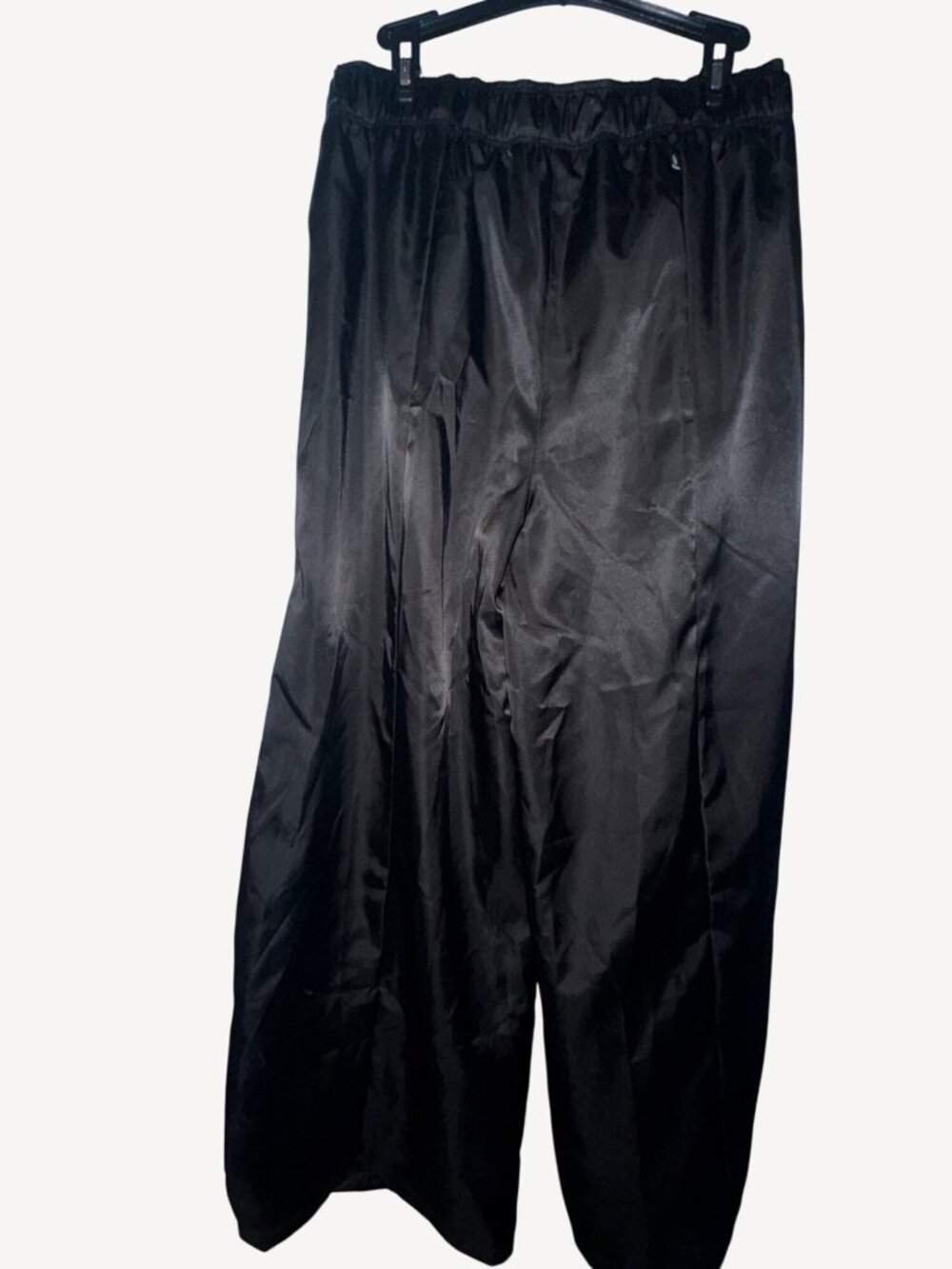 ADIDAS Womens L BLACK Satin Wide Leg Cargo Pants Ruched Front Utility Streetwear - Picture 2 of 10